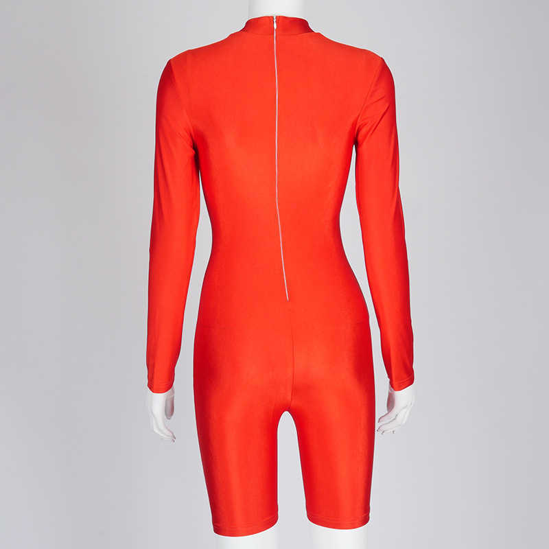 Colysmo Black Romper Shorts Long Sleeve Zipper Solid Color Crewneck Bodycon Fitness Overalls Women Sportwear Sexy Casual Outfits 210527