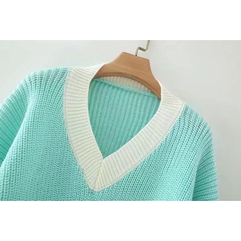 Autumn Sweaters women pullovers jumer winter women's wear loose knitwear color lazy V neck Vintage oversized sweater 210508