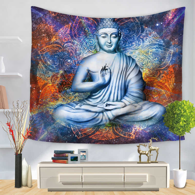 Indian Buddha Statue Tapestry Wall Hanging Wall Cloth Chakra Tapestries Psychedelic Yoga Carpet Home Decoration 210609
