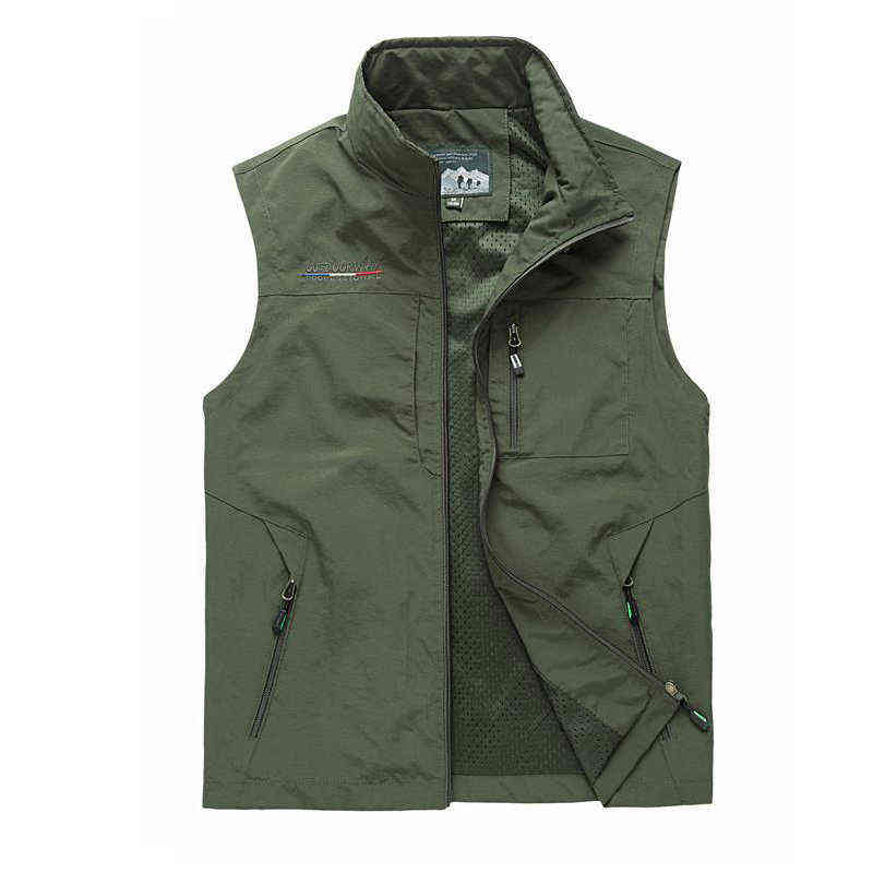 Summer Autumn Mesh Vest Many Pockets Men Outdoors Thin Multi Pocket Classic Waistcoat Male Pographer Sleeveless Jacket 6XL 211119