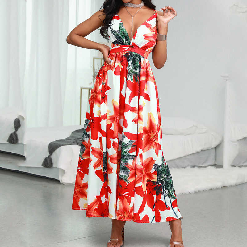 Summer Women Elegant Formal Gown Backless Maxi Dress Beach Dress Female Stylish Floral Open Back Long Party Dress 210716