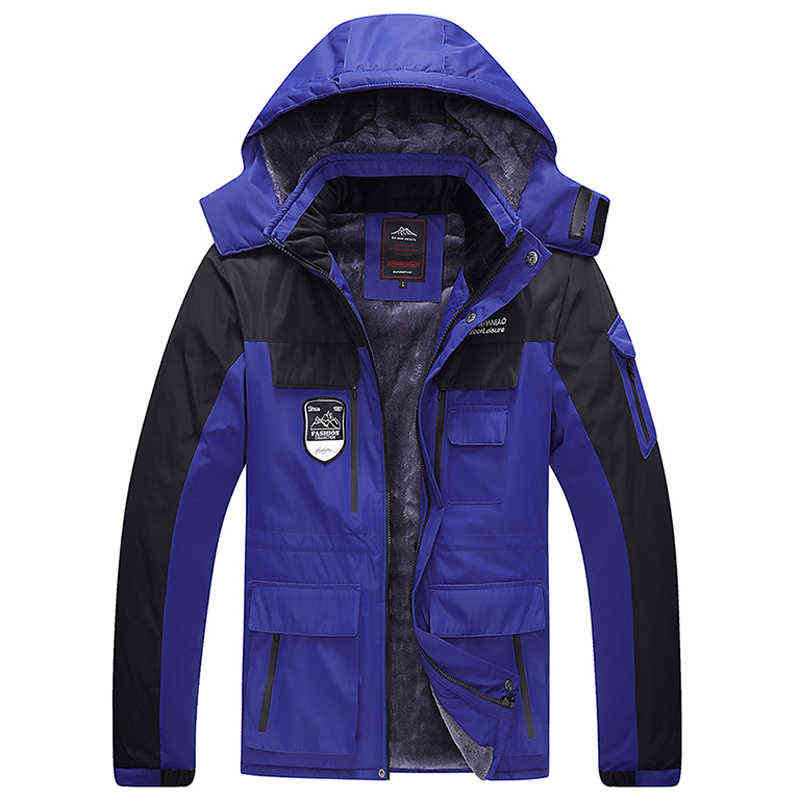 Waterproof Thick Warm Winter Men's Fleece Jacket Large Size 7XL 8XL Anorak Male Coat Quilted Hooded Windbreaker Casual Men Parka 211104