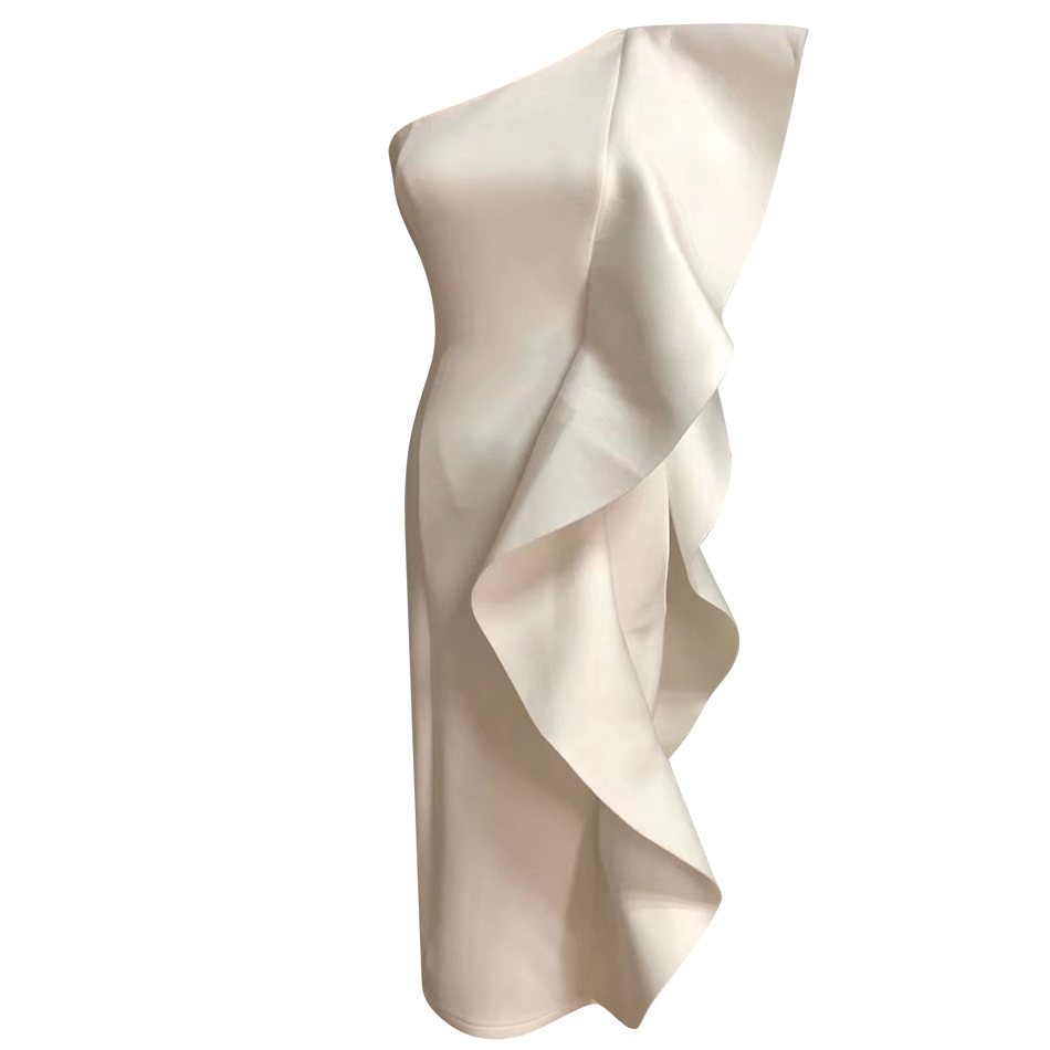 Summer Yellow One Shoulder Ruffles Ladies Celebrity Evening Party Dress Sexy Sleeveless Bodycon Club XL 210423