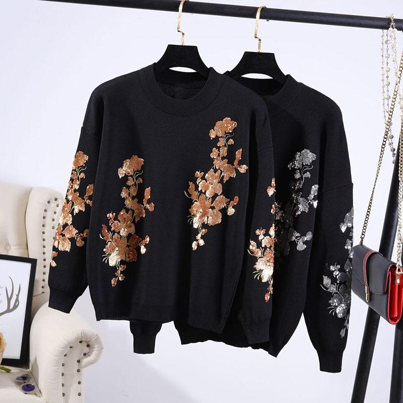 Spring 2 Piece Set Women Round Collar Long Sleeve Elastic Embroidery Leaves Sweater Casual Pant Suit Fashion Women's Tracksuits