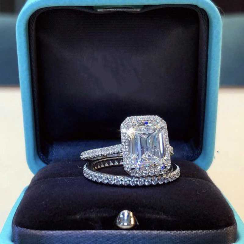 Cluster Rings Original 925 Silver Ring Luxury Square Emerald Cut 3 Lab Diamond Wedding Set Solid Jewelry Gift For Women
Cluster Rings Original 925 Silver Ring Luxury Square Emerald Cut 3 Lab Diamond Wedding Set Solid Jewelry Gift For Women