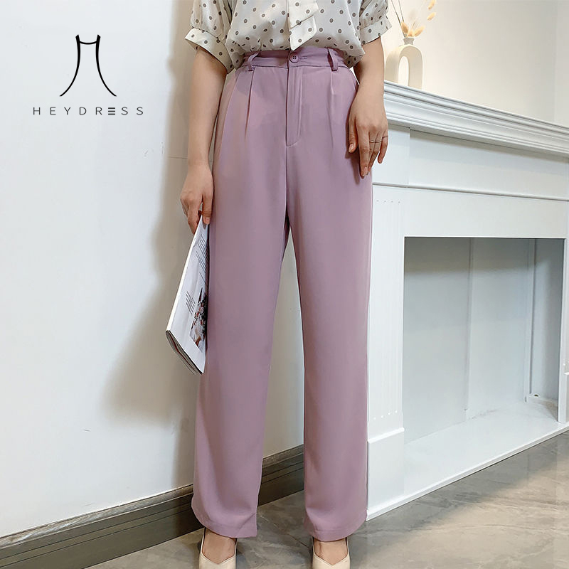 Women Summer Elegant Long Pants Vintage High Waist Wide Leg Casual Korean Loose Straight Trousers Bottoms 210517
