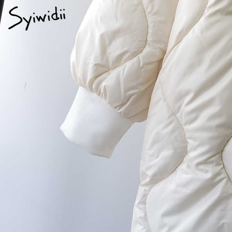 Syiwidii Woman Parkas Clothing for Women Jacket Beige Black Cotton Casual Warm Fashion Zipper Up Long Winter Bubble Coat 210910