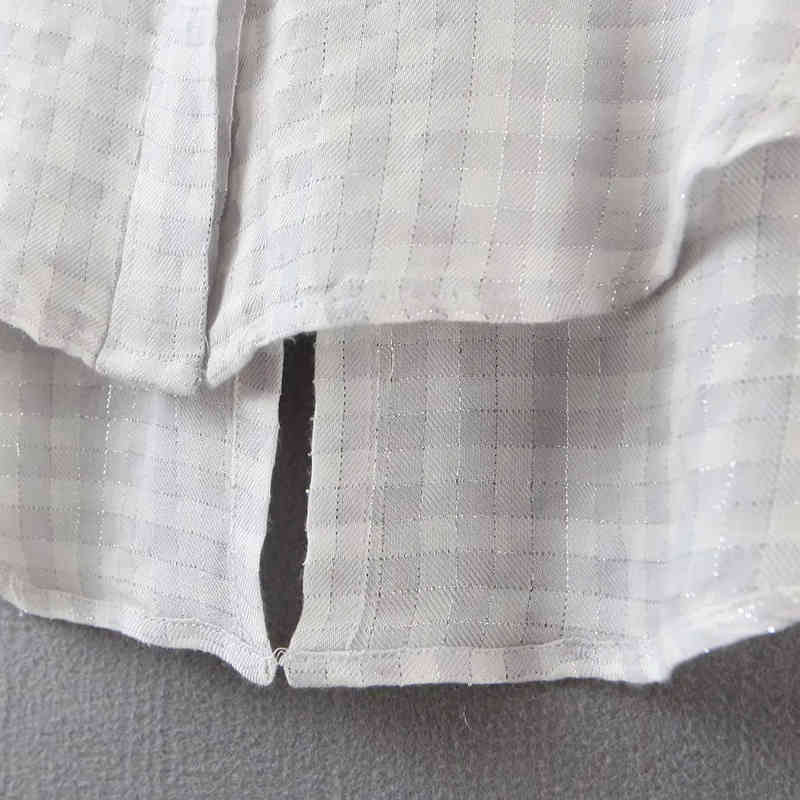 Casual Plaid Blouse Women Loose Long Sleeve Back Split Tunic Tops Turn Down Collar Ladies Office Shirt With Pockets 210515