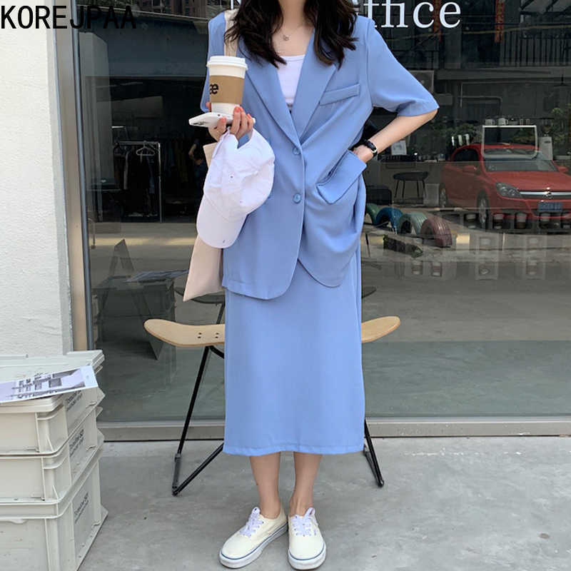 Korejpaa Women Sets Summer Korean Temperament Lapel Double-Breasted Short-Sleeved Blazer Simple High-Waisted Straight Skirt 210526, Black
Korejpaa Women Sets Summer Korean Temperament Lapel Double-Breasted Short-Sleeved Blazer Simple High-Waisted Straight Skirt 210526, Black