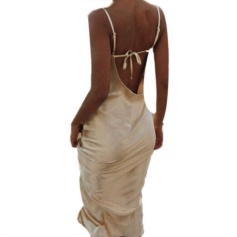 Sexy Spaghetti Strap Backless Spring Summer Dress Women Satin Lace Up Trumpet Long Dress Elegant Bodycon Party Dresses 210702