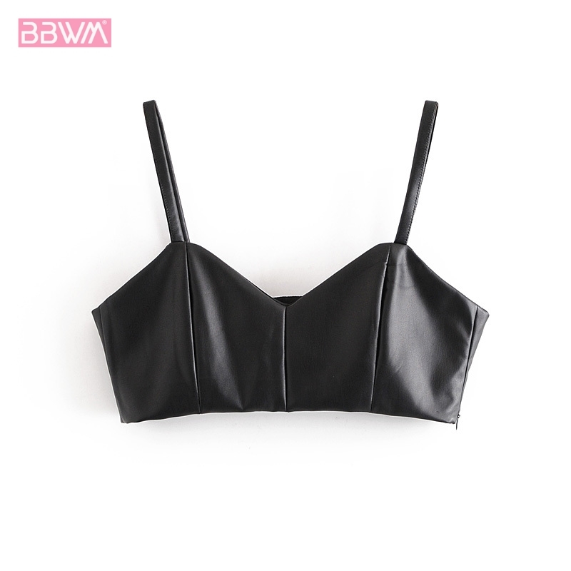 Sexy Black Sleeveless PUchic Female T-shirt Korean Leisure Sports Wild Simplicity Women's Vest 210507