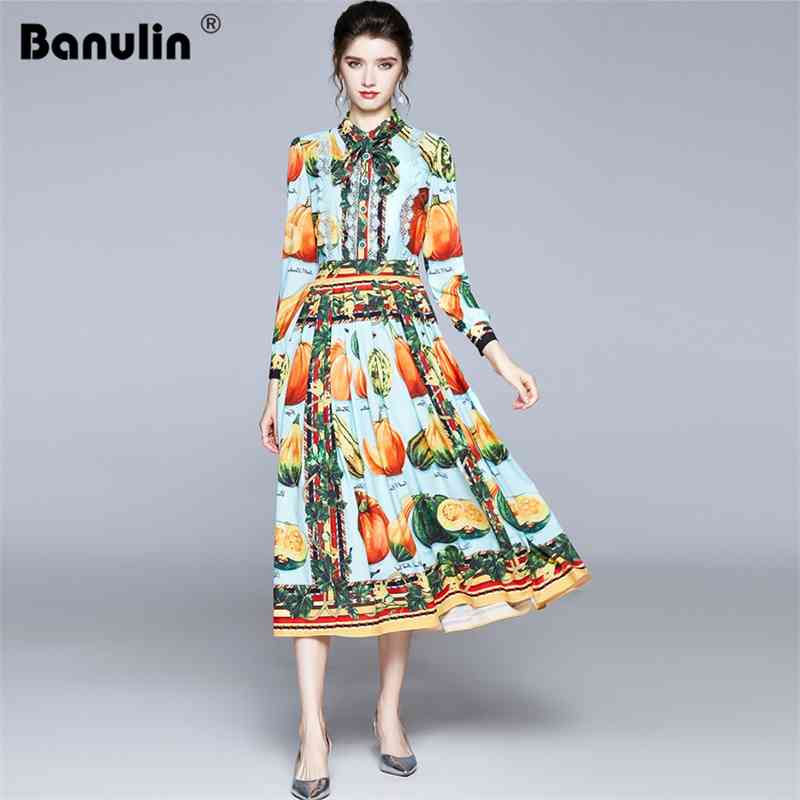 Spring Autumn Runway Fruits Vegetables Pleated Dress Women Bow Neck Long Sleeve Lace Pearl Buttons Floral Print 210603, Design and color
Spring Autumn Runway Fruits Vegetables Pleated Dress Women Bow Neck Long Sleeve Lace Pearl Buttons Floral Print 210603, Design and color