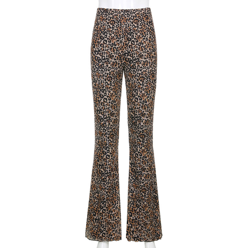 ocoo Jolee Women Spring Autumn Print Elastic High Waist Leopard Casual Vintage Flare Pants Skinny Party Club Trousers 210428