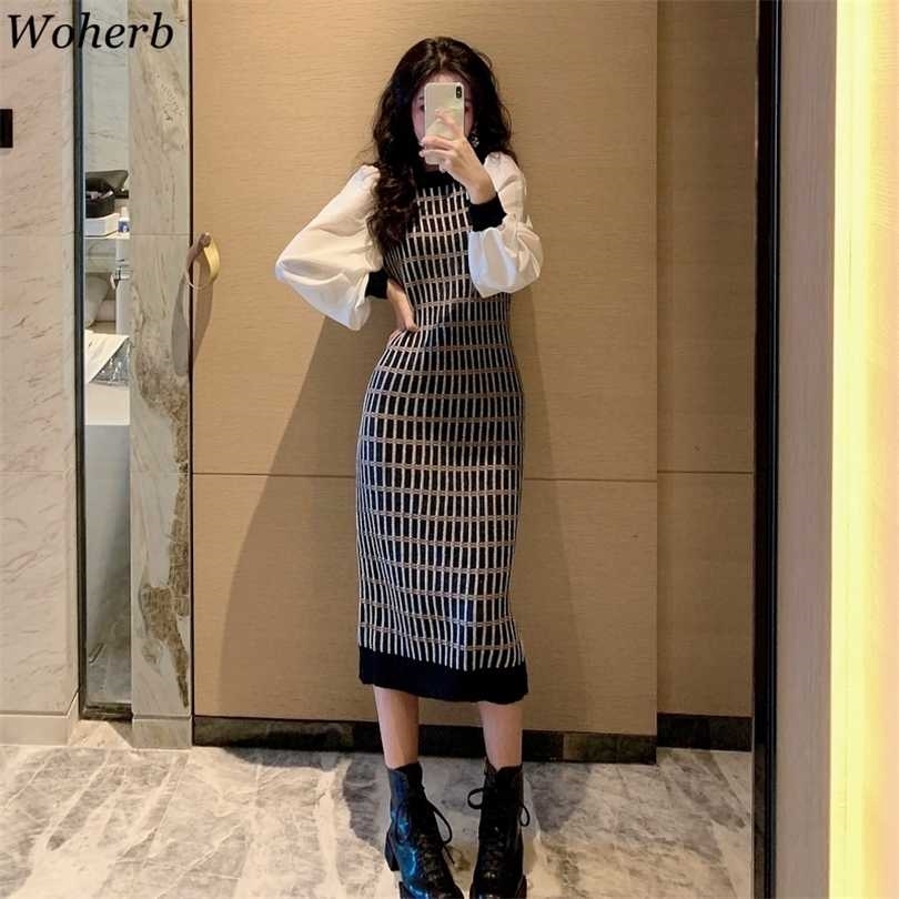Woherb Spring Autumn Knitted Slim Dresses Long Puff Sleeve Women Plaid Pencil Sweater Dress Korean Sexy Bodycon Vestidos 211110, Top
Woherb Spring Autumn Knitted Slim Dresses Long Puff Sleeve Women Plaid Pencil Sweater Dress Korean Sexy Bodycon Vestidos 211110, Top