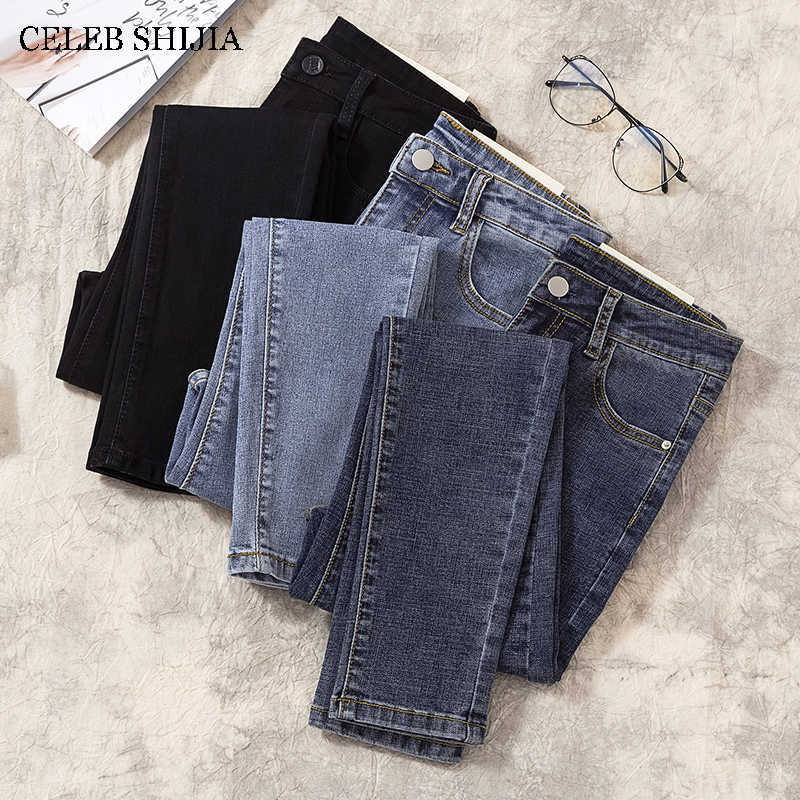 CHIC Elastic Denim Skinny Jeans Woman High Waist Pencil Pants Korean Fashion Show Slim Light Blue Gray Jean Female 210922