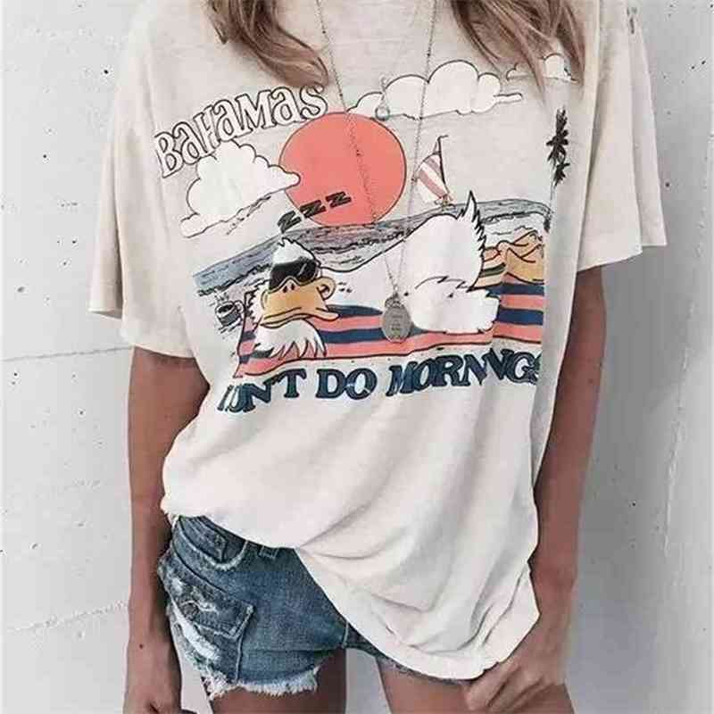kuakuayu HJN Bahamas I Don't Do Mornings Beach Duck T-Shirt Women Summer Cute Fashion Relaxing Vintage Tee 210406