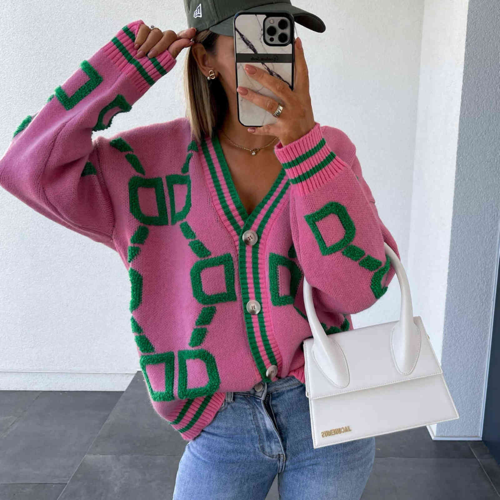 Women Autumn Winter Loose Knitted Cardiagn Casual V-neck Drop-shoulder Sleeve Sweater Coat Female Chic Crochet Outerwear 211123