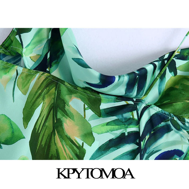 Women Chic Fashion Tropical Print Midi Camisole Dress Backless Side Vents Thin Straps Female Dresses Mujer 210420