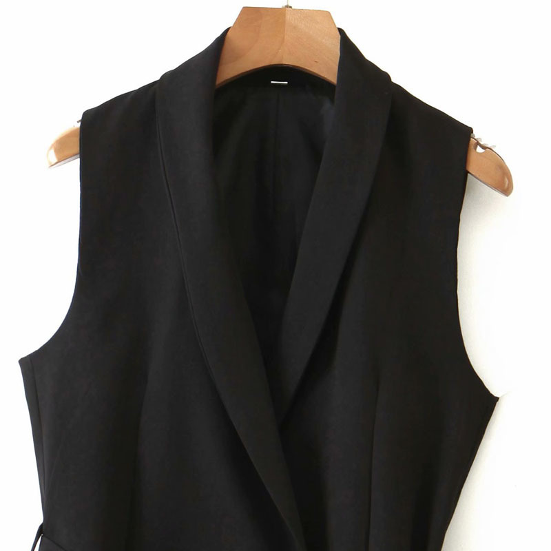 Black Lapel Sleeveless with Belt Chic Women's Vest Double-breasted Fashionable Casual Vacation Female Vest 210507