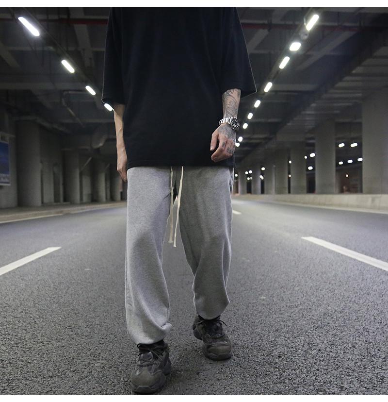 Dark High Street Style Loose Ribbed Trousers, Tide Brand Black All-match Terry Drape Slacks For Men Men's Pants