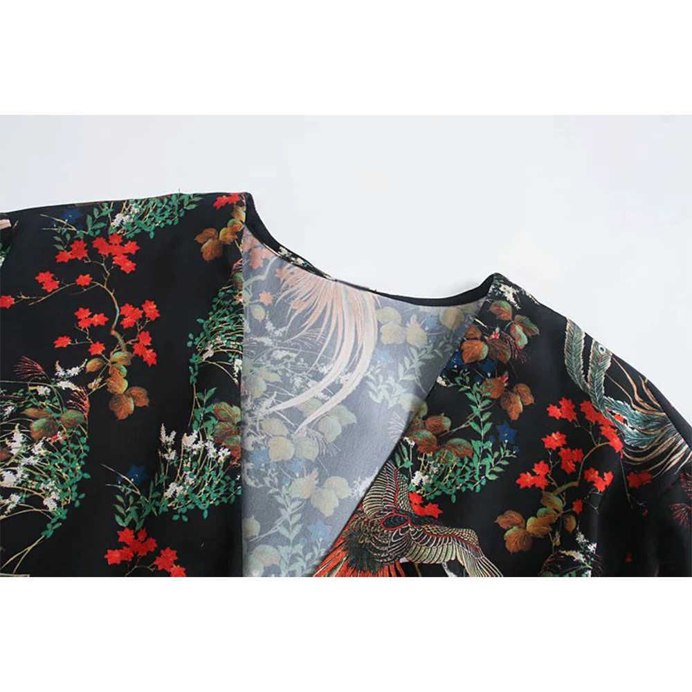 Women Chinese-style Printed Dress V-neck Long Sleeves Short Dress Vintage Elegant Chic Lady Fashion Woman Dresses 210709