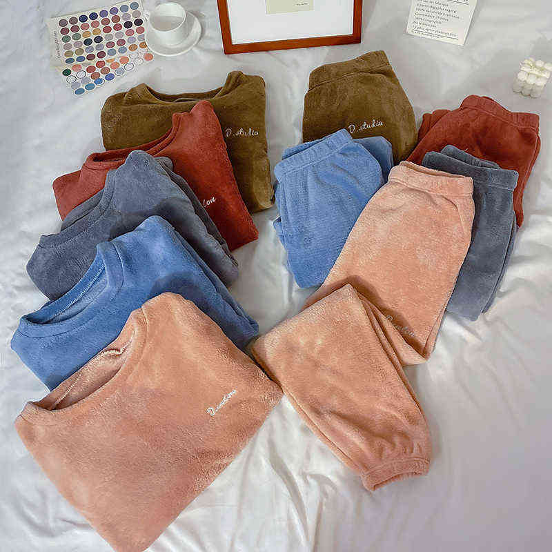 Winter Pajamas Sets For Women Sleepwear Homes Clothing Pajama Home Wear Womens Pyjamas Set Velvet Pants Nightwear Thick Warm 211111