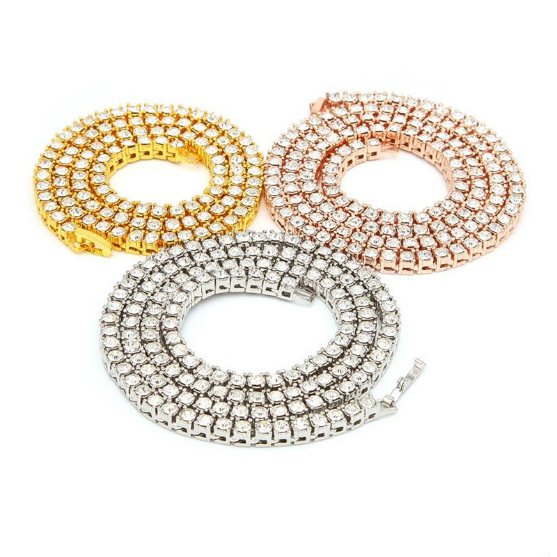2021 Top Sell Hip Hop Sparkling Luxury Jewelry Iced Out Chains One Row Tennis High Qulaity White Gold Fill Women Men Crystal Necklace Gift