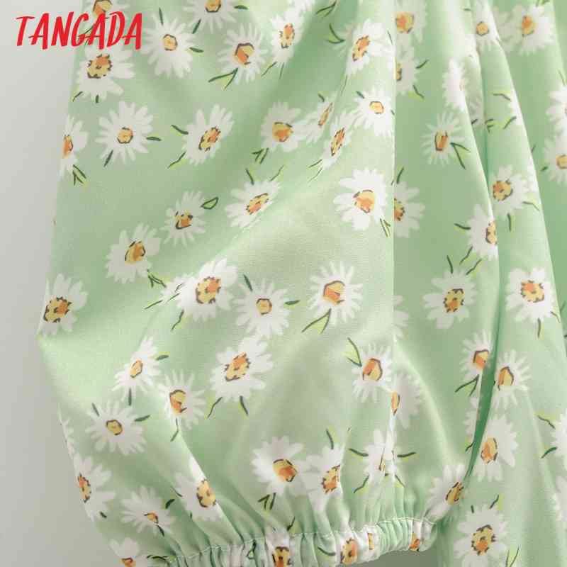 Summer Women Green Floral Off Shoulder Sweet Short Sleeve Ladies Mini Dress Vestidos 1F108 210416