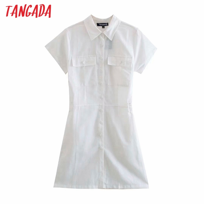 Summer Women Yellow Shirt Tunic Pocket Short Sleeve Ladies Mini Dress Vestidos 2R36 210416