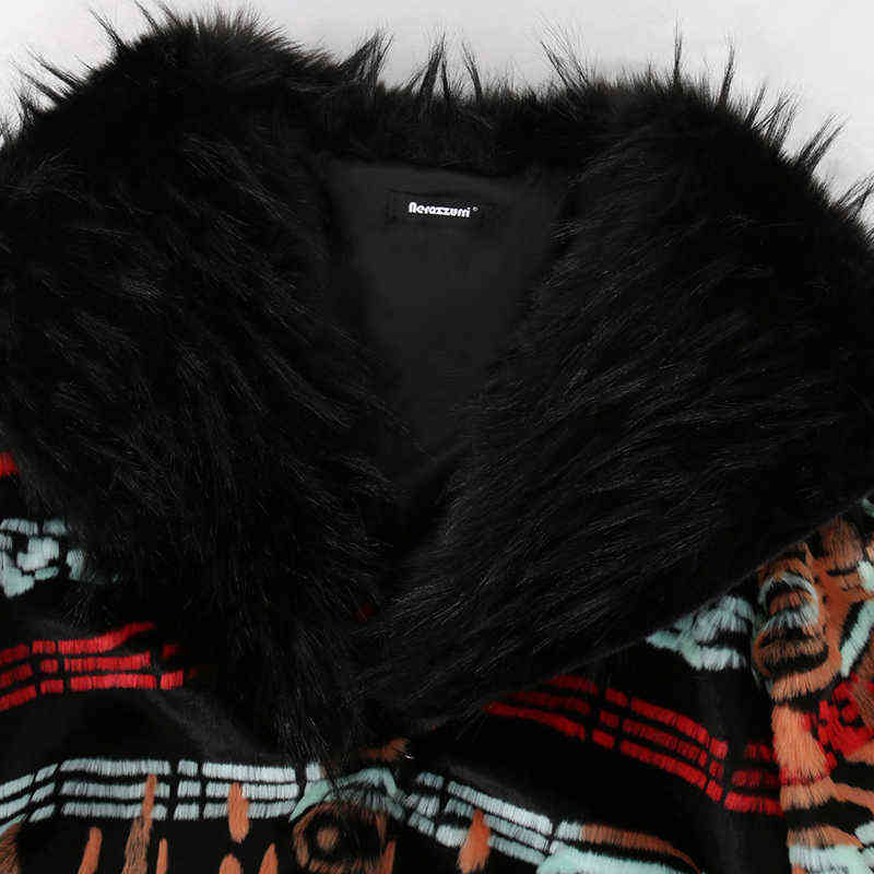 Nerazzurri Winter long colorful faux fur coat women with fur collar Fluffy multicolor clothing women 211123