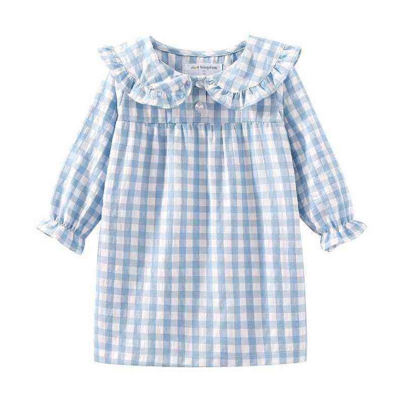 Mudkingdom Ruffle Collar Girls Nightgowns Plaid Long Sleeve Toddler Pajamas Dress Peter Pan Cute Sleep Shirts Girl Homewear 211105