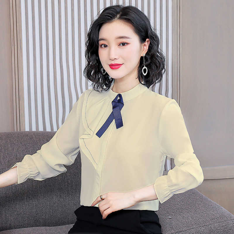 Korean Women Shirts Chiffon Blouses Plus Size Elegant Solid Ruffles Blusas Mujer De Moda Ladies Top 210531