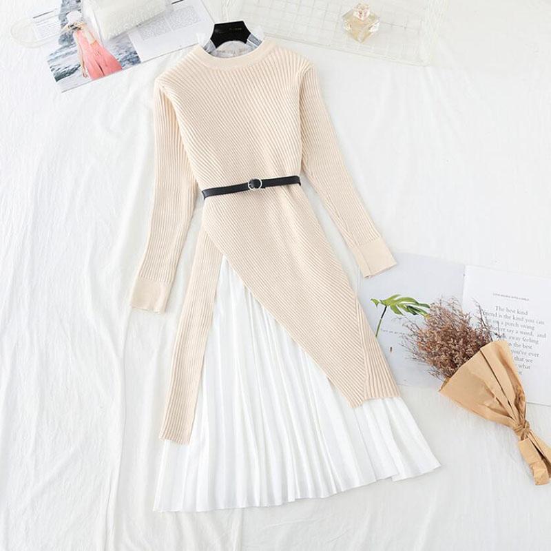 Casual Dresses 2021 Autumn Winter Suit Women Dress Long Sleeve Sweater + Lotus Leaf Collar Vest Two Piece Set Elegant Midi Knitted, Apricot
Casual Dresses 2021 Autumn Winter Suit Women Dress Long Sleeve Sweater + Lotus Leaf Collar Vest Two Piece Set Elegant Midi Knitted, Apricot