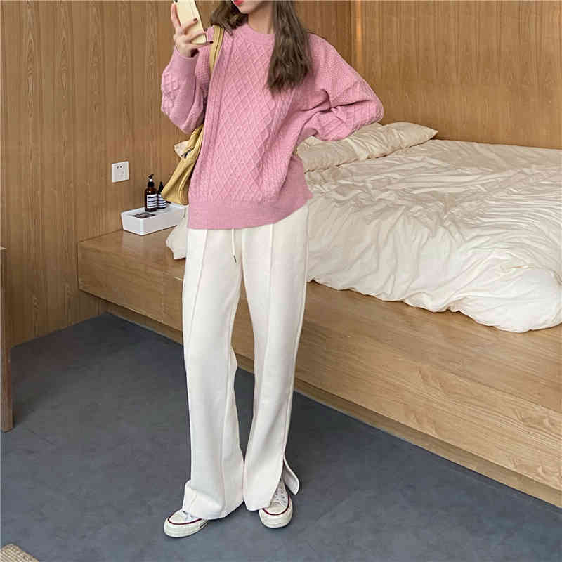 Brief Split Elegant Women Fashion Solid Plus Thick Casual Sportswear Loose-fitting Harem Pants Female Trousers 210421