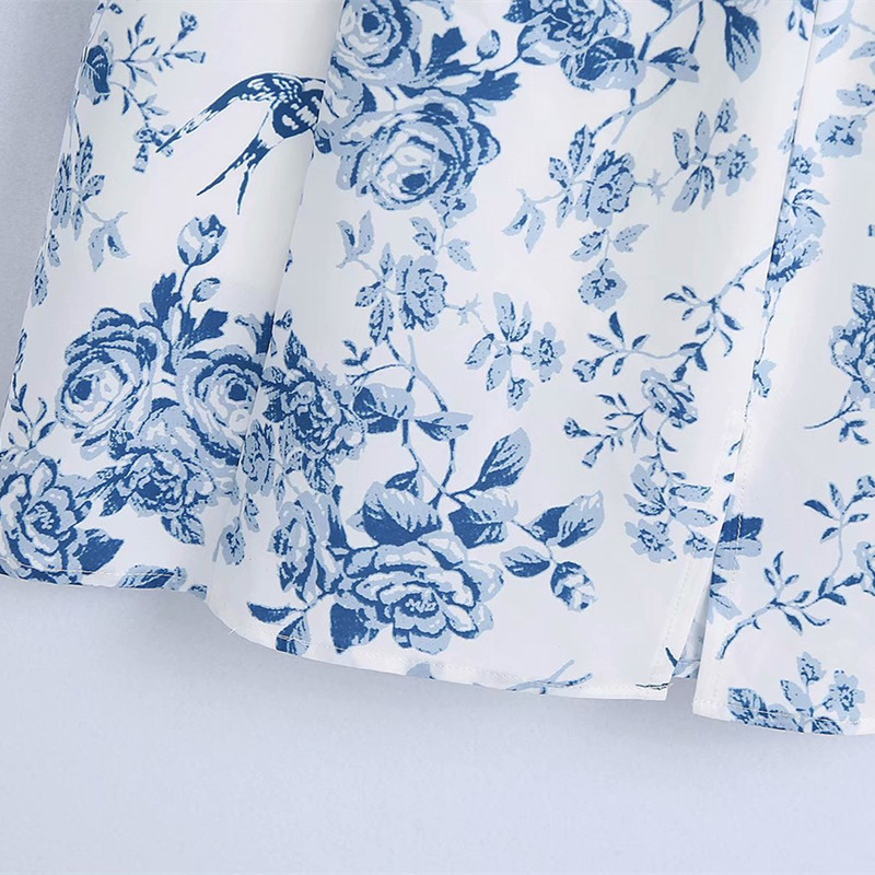 Sweet Women Square Collar Dress Summer Fashion Ladies Chinese Style Female Blue White Porcelain Sling 210515