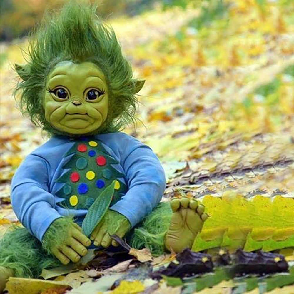 Reborn Baby Grinch Doll Realistic Cartoon Plush Toy for Kids Halloween Christmas Gifts 2024 Red Luminous Nylon