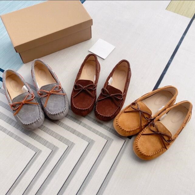 Women Fashion Casual Shoe High Quality Cow Split Suede Flats Loafer Shoes Grey Light Tan Colour
