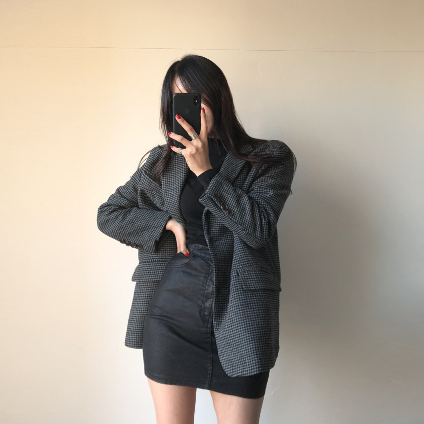 OL Classic Vintage Houndstooth Quilted Woolen Suit Blazer Jacket Autumn Winter Lace-up Formal Women Blazers Coat 210421