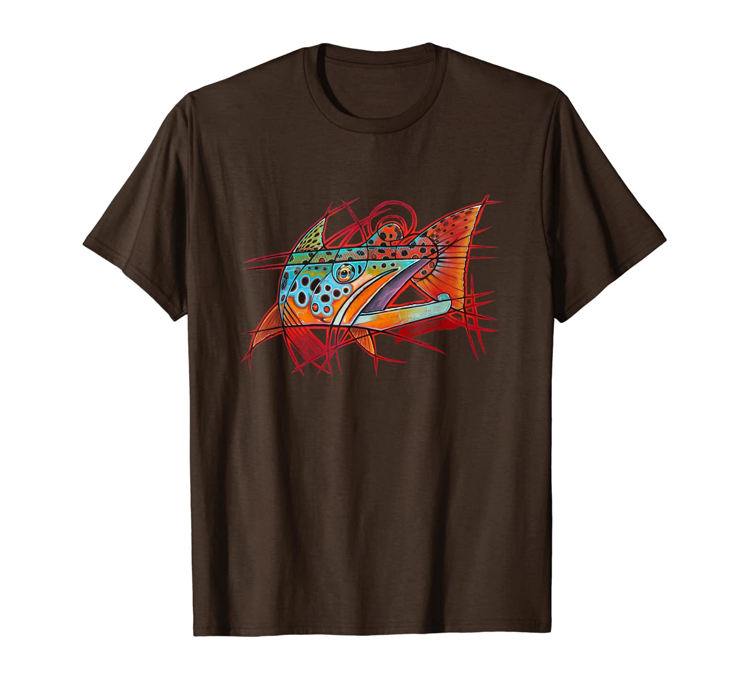cubist brown trout fishing t-shirt derek deyoung, White;black