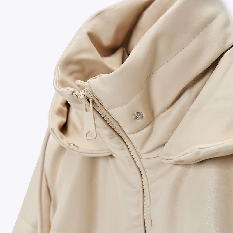 Winter coat Hooded Padded PU parka women Faux leather down jacket female loose zipper overcoat casual warm long coats 210521