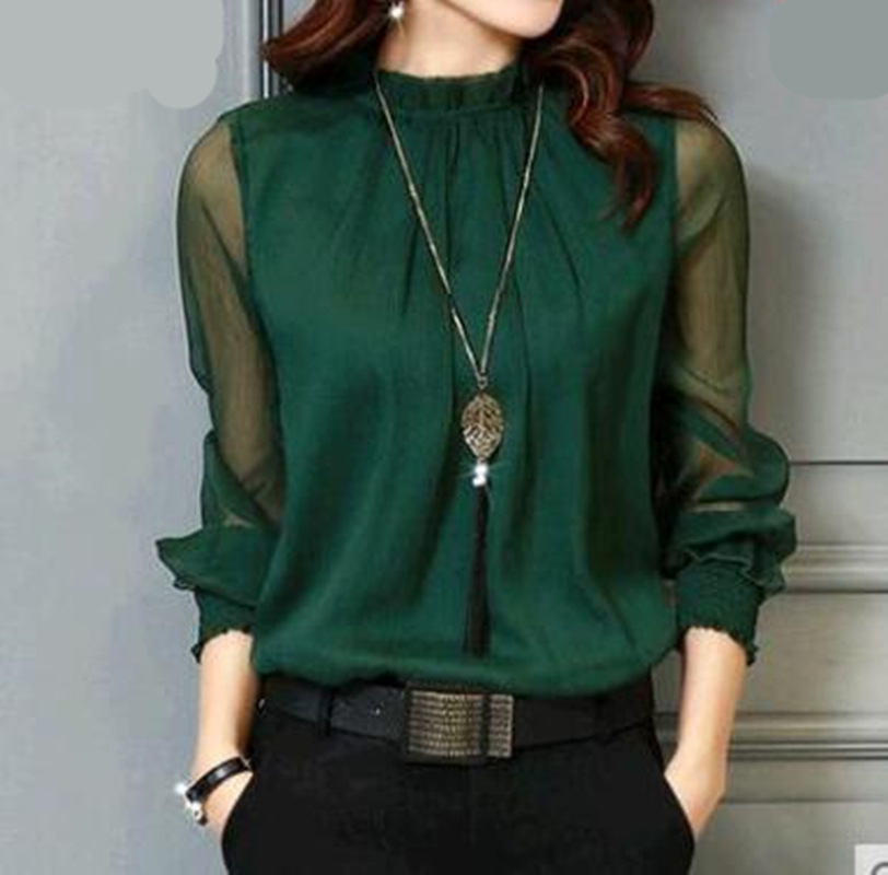 Chiffon Blouse New Women Tops Long Sleeve Stand Neck Work Wear Shirts Elegant Lady Casual Blouses womens blusas Plus size, Green
Chiffon Blouse New Women Tops Long Sleeve Stand Neck Work Wear Shirts Elegant Lady Casual Blouses womens blusas Plus size, Green