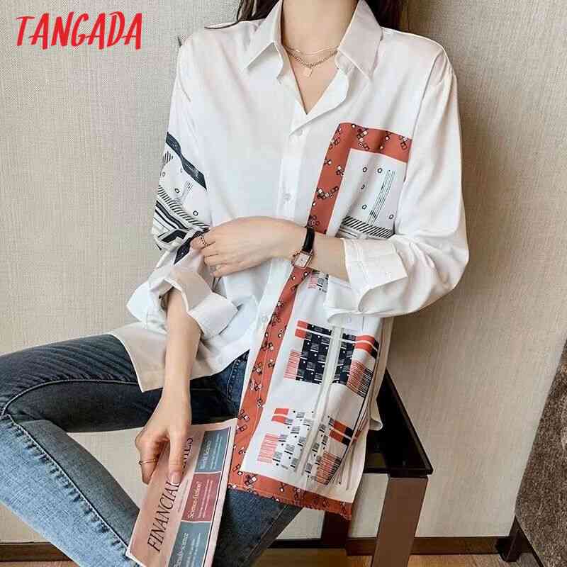 Spring Women Patchwork Print Oversized Blouse Long Sleeve Chic Female Office Lady Shirt Blusas Femininas WF30 210416