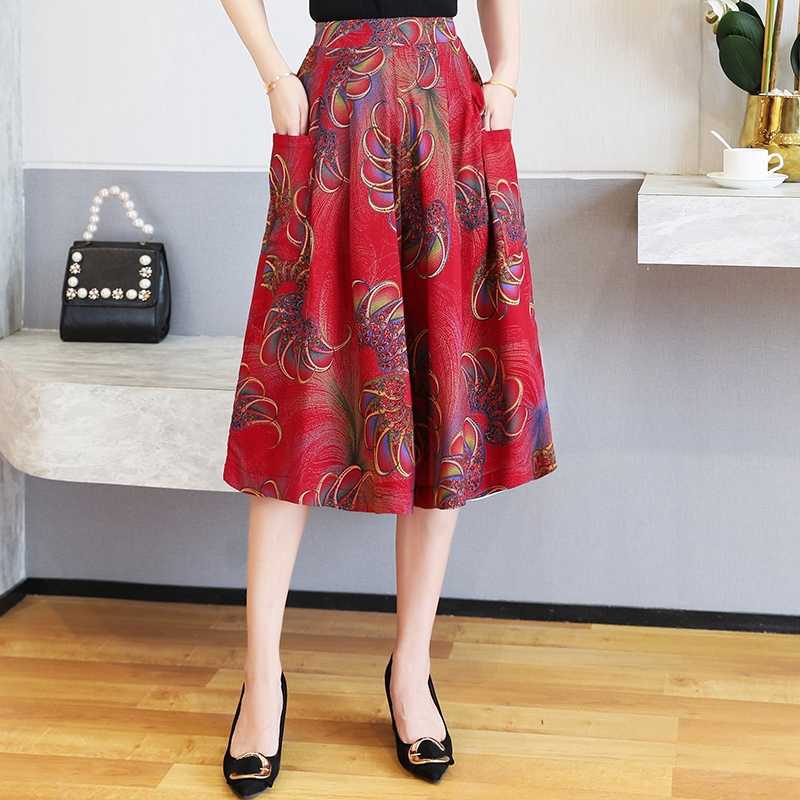 Floral Print Wide Leg Pants Women Summer Boho Loose Calf-Length Trousers Korean High Waist 211115