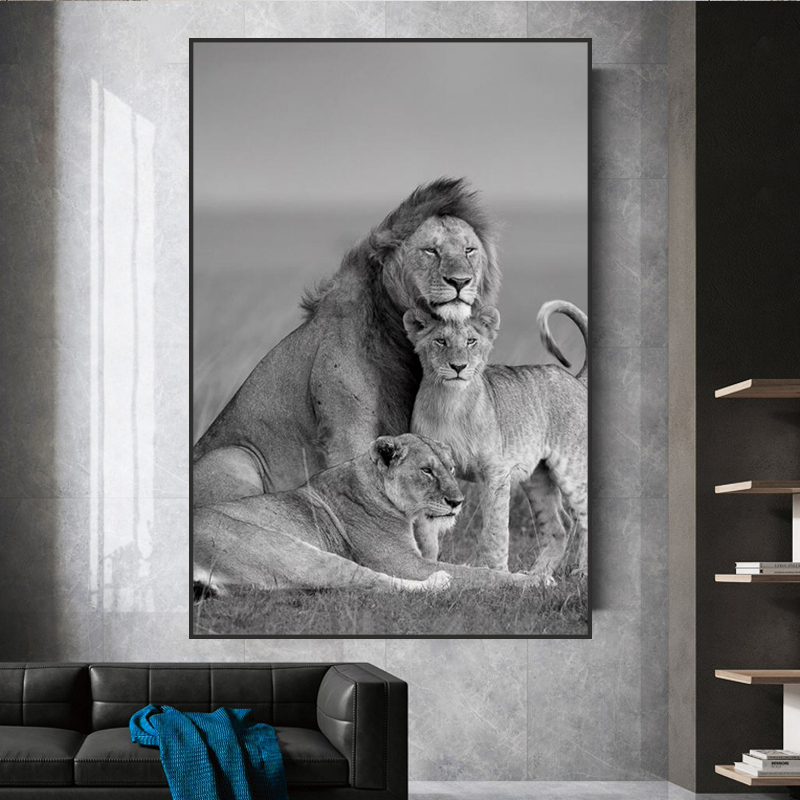 African Wild Lions Family Canvas Art Posters And Prints Black And White Animals Canvas Paintings On the Wall Art Pictures Cuadro