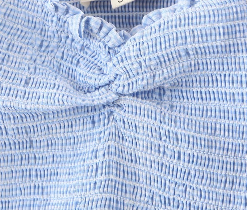 Puff Sleeve Gauze Spliced Plaid Crop Top Women Sexy Wood Ears Ruffle Tank Tops Summer Cool Girl Streetwear Slim Fit Tees 210429