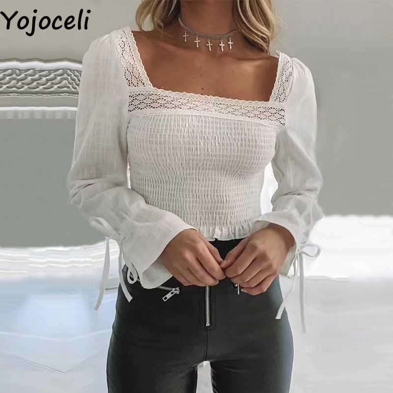Yojoceli Sexy white lace ruffle blouse women Autumn beach bow casual female top Cool elegant daily cute short blusas 210609
Yojoceli Sexy white lace ruffle blouse women Autumn beach bow casual female top Cool elegant daily cute short blusas 210609