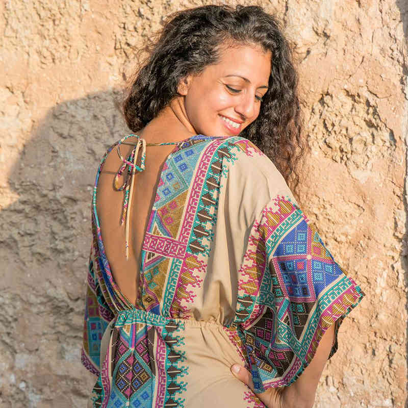 100% Cotton Tunic Pink Indie Folk Print Plus Size Kaftan Sexy Deep V-neck V-back Beach Dress Women Beachwear Swim Cover-ups Q645 210420