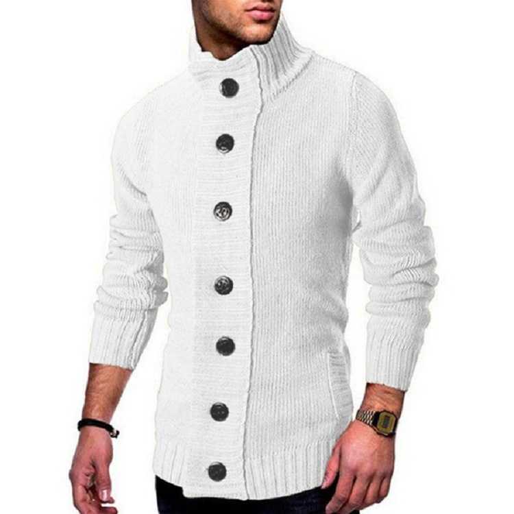 Sueter Para Hombre Winter Thicken Turtleneck Single Breasted Slim Fit Knit Sweater Male Pockets Long Sleeve Casual Maglione Uomo 210604