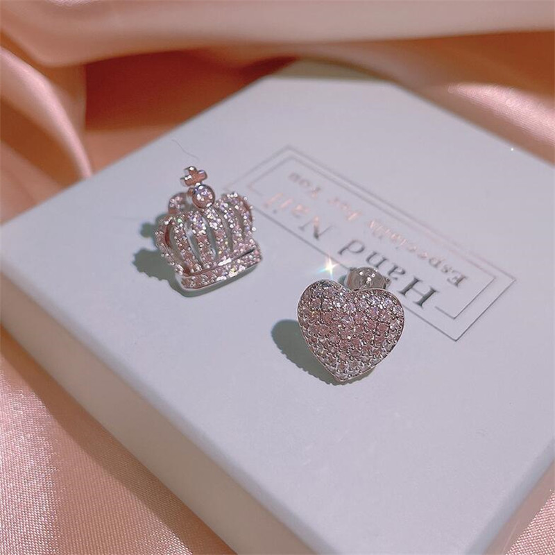 Choucong Top Sell Stud Earrings Simple Fashion Jewelry 925 Sterling Silver Heart Pave White Sapphire CZ Diamond Gemstones Party Women Crown Wedding Ea