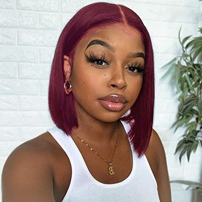 13x4 Straight Burgundy Bob blunt cut Lace Front Wig 99J Human Hair Wigs Brazilian Pre plucked 150% Density Remy diva1